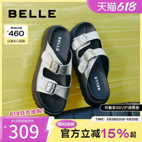 百丽女鞋复古厚底勃肯拖女夏季新款黑色鞋子可外穿拖鞋B1798BT4图片