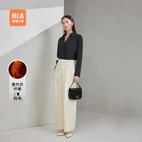 HLA/海澜之家含桑蚕丝通勤长袖衬衫25春夏新爽滑亲肤V领衬衣女装商品大图