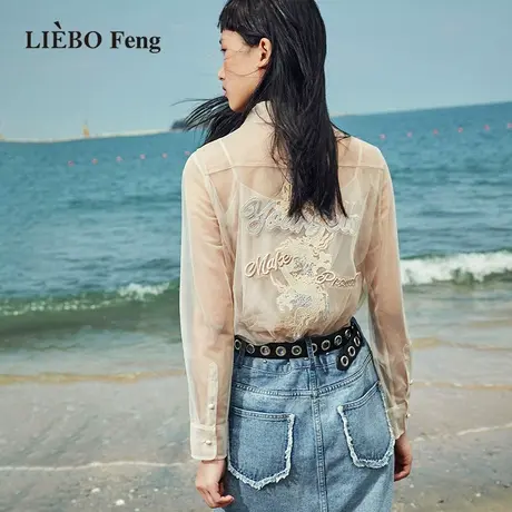 裂帛LIEBOFeng原创设计复古刺绣OL通勤法式蕾丝赠送吊带长袖衬衫图片