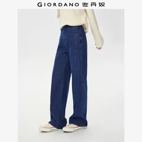 佐丹奴裤子女装纯棉破骨半松紧腰直筒牛仔长裤 13415159商品大图