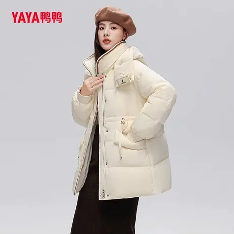 鸭鸭2023秋冬新品中长款连帽羽绒服90绒可爱保暖时尚加厚外套W商品大图