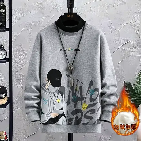 秋冬季长袖t恤男孩12-15岁初中学生13加绒卫衣14大童装加厚打底衫商品大图