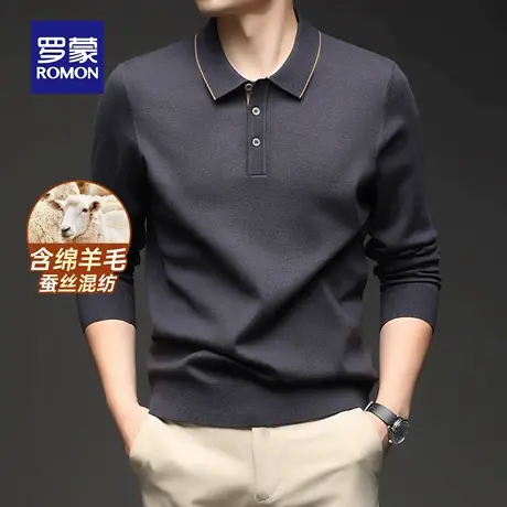 【含绵羊毛+桑蚕丝】罗蒙男士商务针织衫2025秋季新款POLO领毛衣商品大图