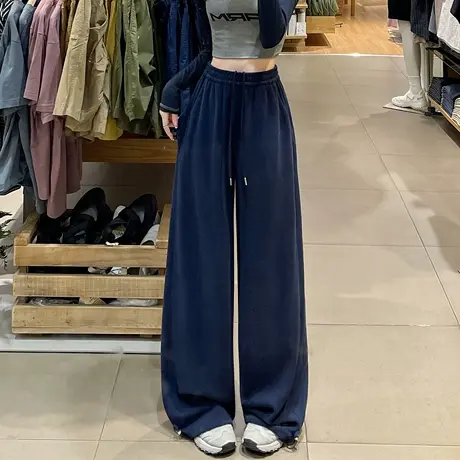 美式运动裤子女春秋夏季2025新款宽松垂坠感直筒慵懒休闲阔腿卫裤商品大图