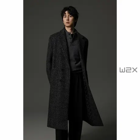 w2x冬季加厚双排扣平驳领绵羊毛呢子大衣男中长款高级感休闲外套图片