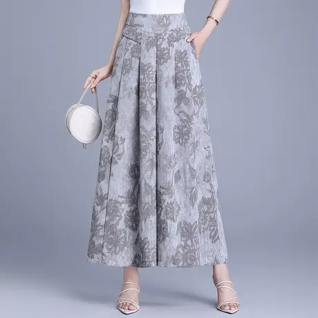 2025夏季新款印花阔腿裤女高腰宽松垂感气质裙裤休闲裤遮肉大脚裤商品大图