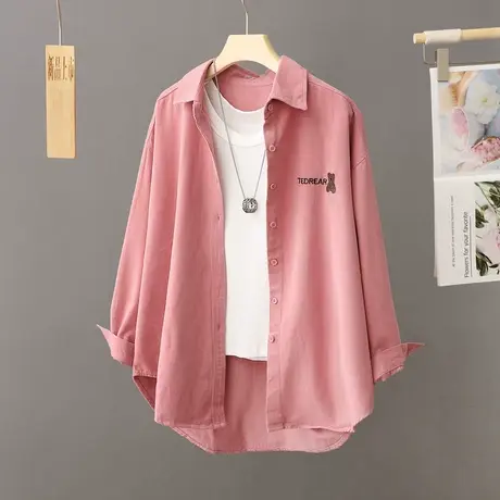 糖果色衬衫女2023韩版宽松BF加厚百搭长袖单排扣开衫衬衣上衣外套图片