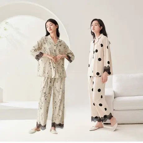 【蜜蜂欢乐社】安之伴莫代尔睡衣女长袖休闲高级感新中式家居服商品大图
