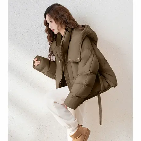 唐狮超好看短款羽绒服女款2024新款冬季连帽休闲保暖面包服潮流cq商品大图