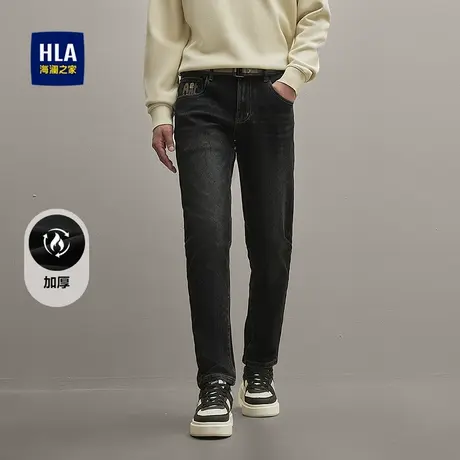 HLA/海澜之家洗水工艺牛仔九分裤25秋冬新款加厚中腰五袋款裤子男商品大图