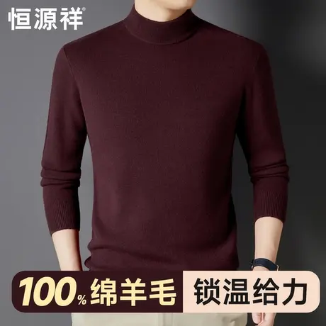 恒源祥100%绵羊毛打底衫秋冬季半高领保暖套头纯色毛衣男士羊毛衫商品大图