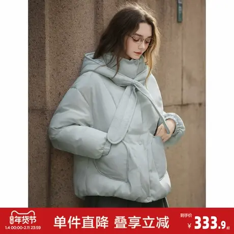 唐狮2026冬季短款羽绒服女连帽紫色小个子穿搭宽松休闲风爱心少女图片