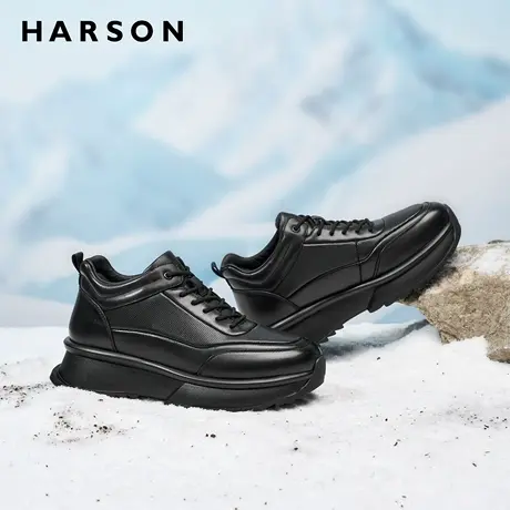 哈森冬季加绒男鞋保暖真皮商务休闲男士皮鞋增高运动公务羊毛皮鞋商品大图