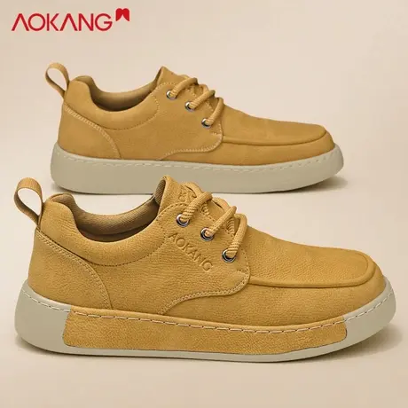 奥康小麦色板鞋男2025新款秋季英伦风小皮鞋软底轻便潮流休闲男鞋图片