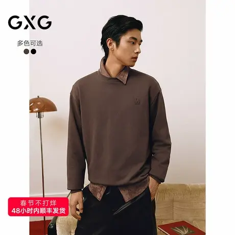 GXG男装 商场同款双色圆领卫衣仿麂皮长袖上衣 25年春G25X311019商品大图