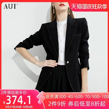 AUI黑色小香风时尚休闲西装女春2023新款设计感小众职业西服外套图片