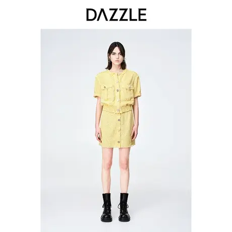 DAZZLE地素 奥莱小香风优雅羊毛混纺粗花呢短袖外套上衣女图片