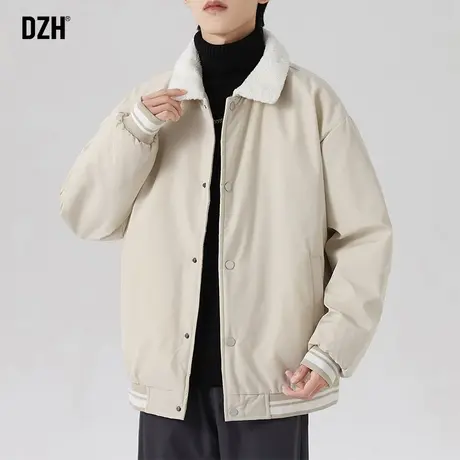 男士日系卡其色棉服男冬季加厚2023年新款羊羔绒外套冬装保暖夹克商品大图