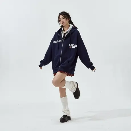 YEP美式学院风字母连帽卫衣女2023新款秋冬潮牌复古宽松开衫外套商品大图