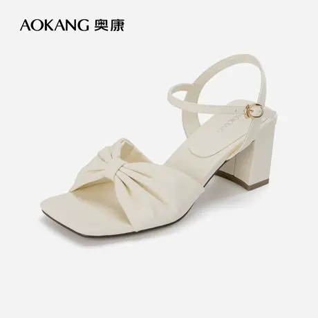 奥康女鞋 夏季气质时尚气质蝴蝶结一字扣凉鞋粗高跟淑女百搭商品大图