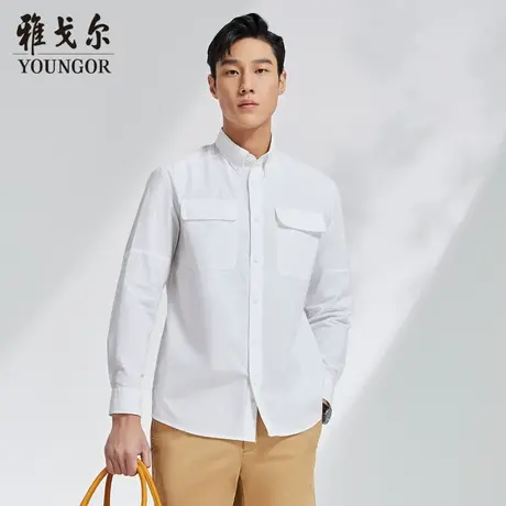 【惠】雅戈尔奥莱 男装商务休闲长袖衬衫纯棉有口袋男士上衣衬衣商品大图