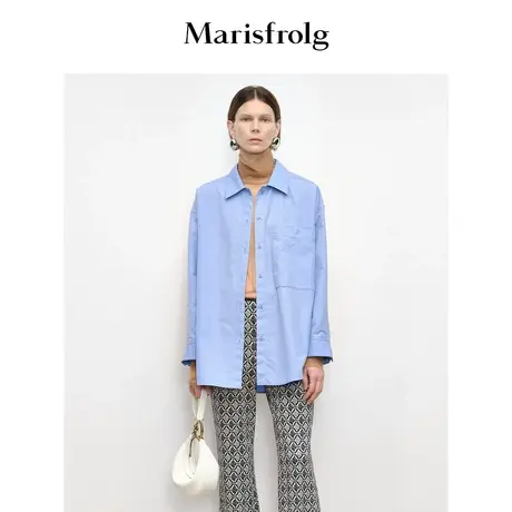 【精工衬衫】玛丝菲尔秋季设计感天蓝色长绒棉长袖衬衫商品大图