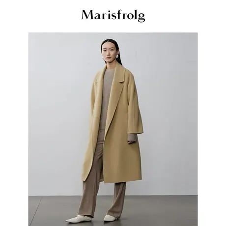 【艺术时装大衣】玛丝菲尔秋季卡其色双面呢羊毛大衣女图片