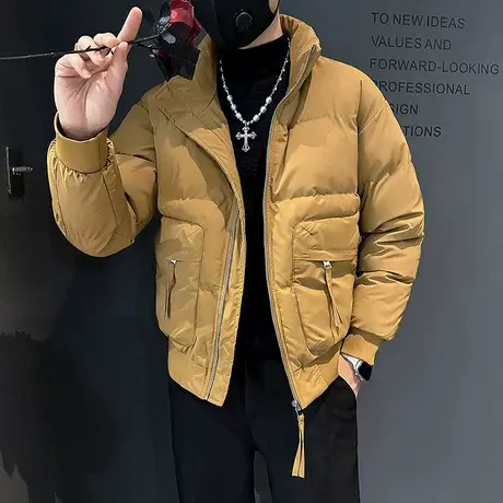 冬季潮牌纯色棉服男痞帅棉衣2023新款潮流高级感冬装小众口袋外套图片