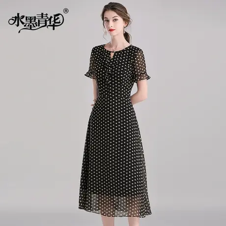 【1件7.9折】夏季新款大牌正品修身显瘦荷叶袖a裙时尚印花连衣裙商品大图