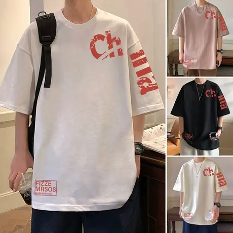 短袖T恤男夏季纯棉港风复古半袖ins潮牌体恤宽松男生cityboy衣服商品大图