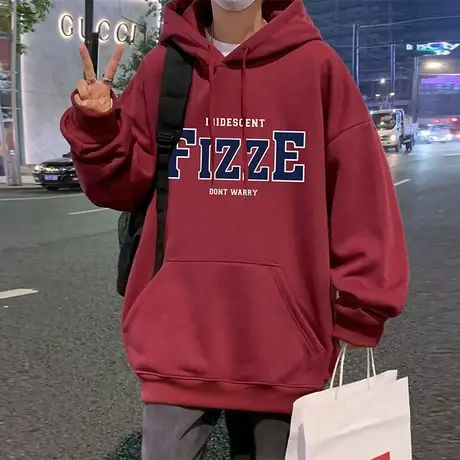 春秋季加绒保暖纯棉连帽情侣卫衣男潮牌宽松加厚外套港风chic重磅商品大图