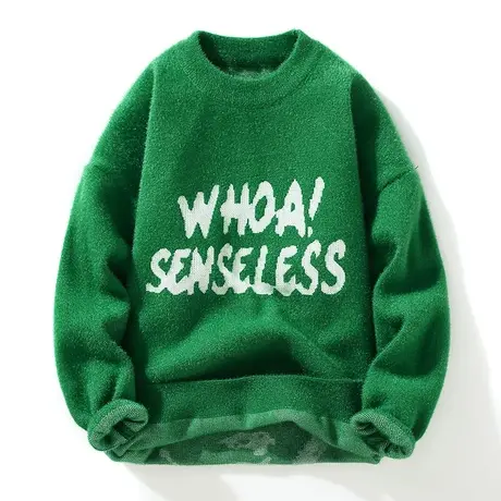 水貂绒毛衣男款秋冬季加绒加厚宽松半高领慵懒风青少年保暖线衣服商品大图