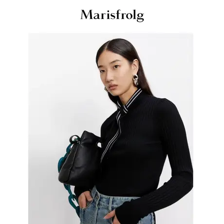 玛丝菲尔21冬新款纯羊毛黑色毛针织毛衣女ACBW4809M商品大图