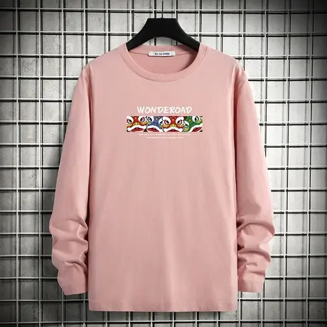 国潮t恤男士长袖纯棉圆领上衣服宽松潮流秋季全棉内搭打底衫秋衣商品大图