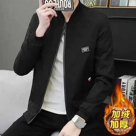 夹克男士立领2023年春秋冬新款青年修身加绒加厚百搭外套棒球衣服商品大图