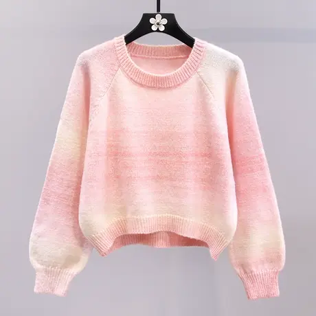 粉色扎染毛衣女秋冬2023新款宽松设计感小众温柔风软糯针织衫上衣商品大图