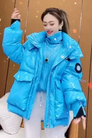 2023年新款冬季亮面蓝色加厚小个子羽绒棉服保暖时尚短款显瘦外套图片