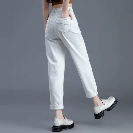 三防天丝牛仔裤女2023新款白色显瘦高腰小个子九分老爹裤子哈伦裤图片