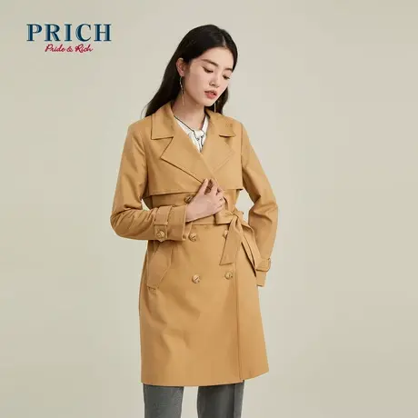 PRICH风衣双排扣设计感气质优雅中长款英伦风收腰系带上衣外套女商品大图