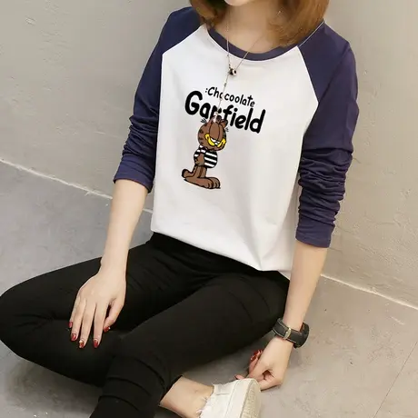 2件69元】纯棉长袖t恤女宽松白色上衣2023春装新款大码体恤打底衫图片