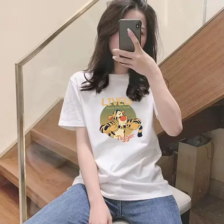 ins潮牌辣妹风2023年夏季新款纯棉短袖T恤女宽松白色体恤半袖上衣图片