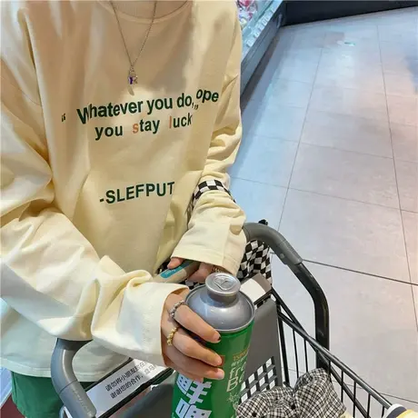 红续2023春装新款韩版宽松bf百搭ulzzang长袖T恤卫衣女上衣ins潮商品大图