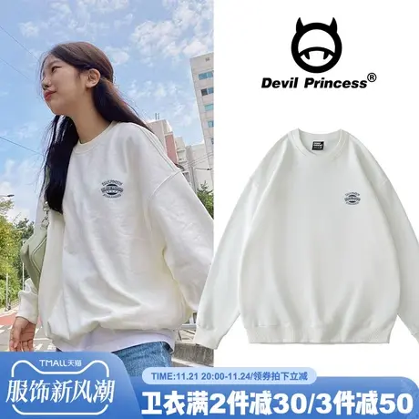 春秋薄款圆领卫衣白色oversize宽松chic韩版小众vintage美式上衣商品大图