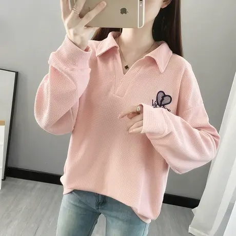 早秋装华夫格卫衣女春秋季韩版宽松ins翻领polo衫薄款上衣外套潮图片