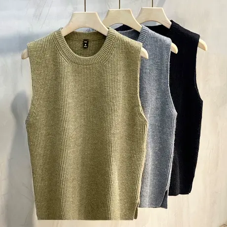 秋冬马甲针织衫背心男士圆领日系马夹学院风宽松潮流毛衣无袖坎肩商品大图