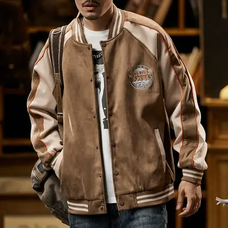 休闲上新美式夹克外套秋冬百搭棒球服宽松潮流休闲大码男装外套商品大图