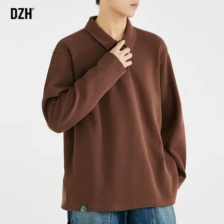 男生美式重磅polo衫男长袖高级感痞帅咖啡色纯色打底衫秋季体恤衫商品大图