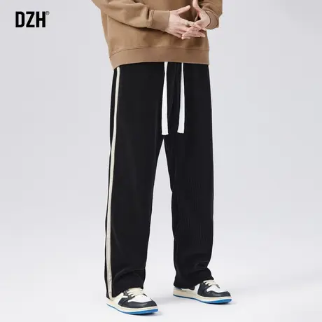 男士灯芯绒休闲裤男宽松黑色裤子男款垂感直筒运动裤2023新款长裤商品大图