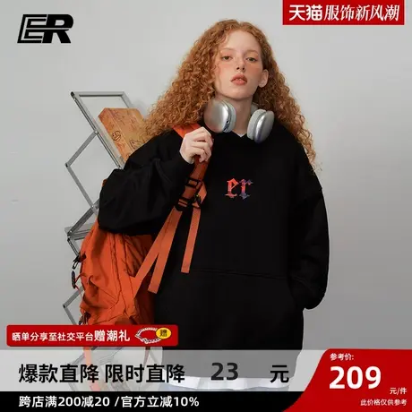 ER十字架卫衣男2024春季新款美式潮牌情侣宽松抽绳套头帽衫图片
