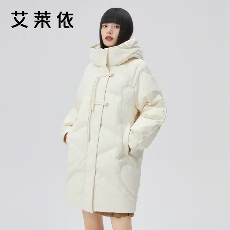 【直播专享】艾莱依2022年冬羽绒服女国潮盘扣时尚连帽中长款外套图片